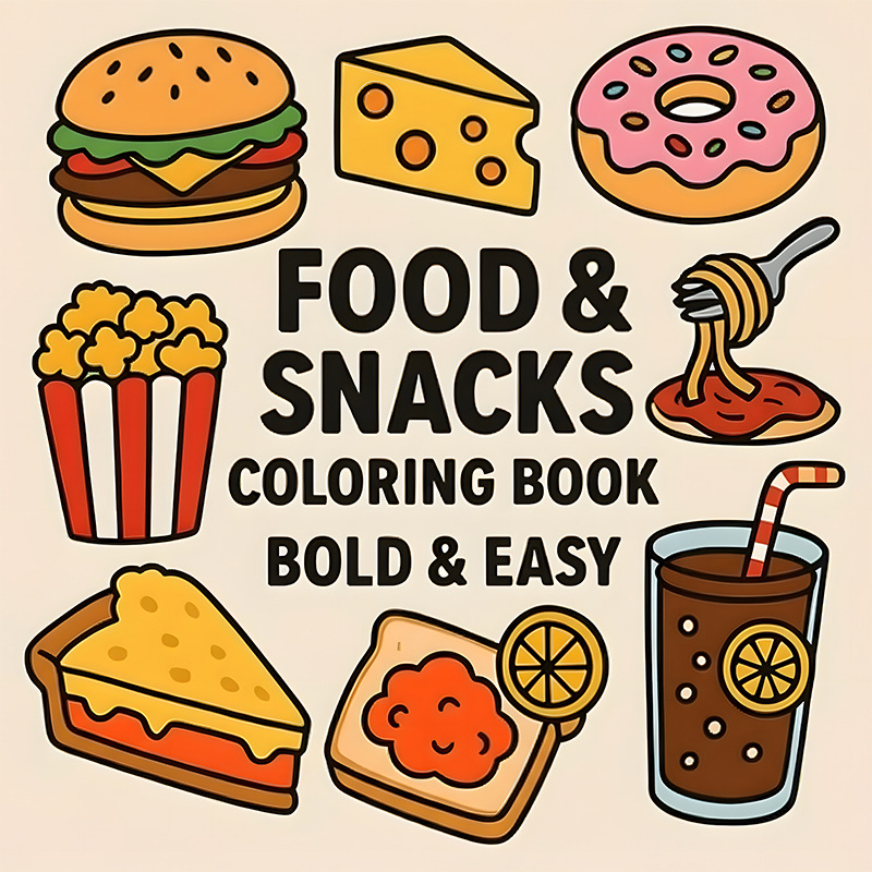 Food And Snacks Coloring Book - Thick Food & Snack Themed Coloring